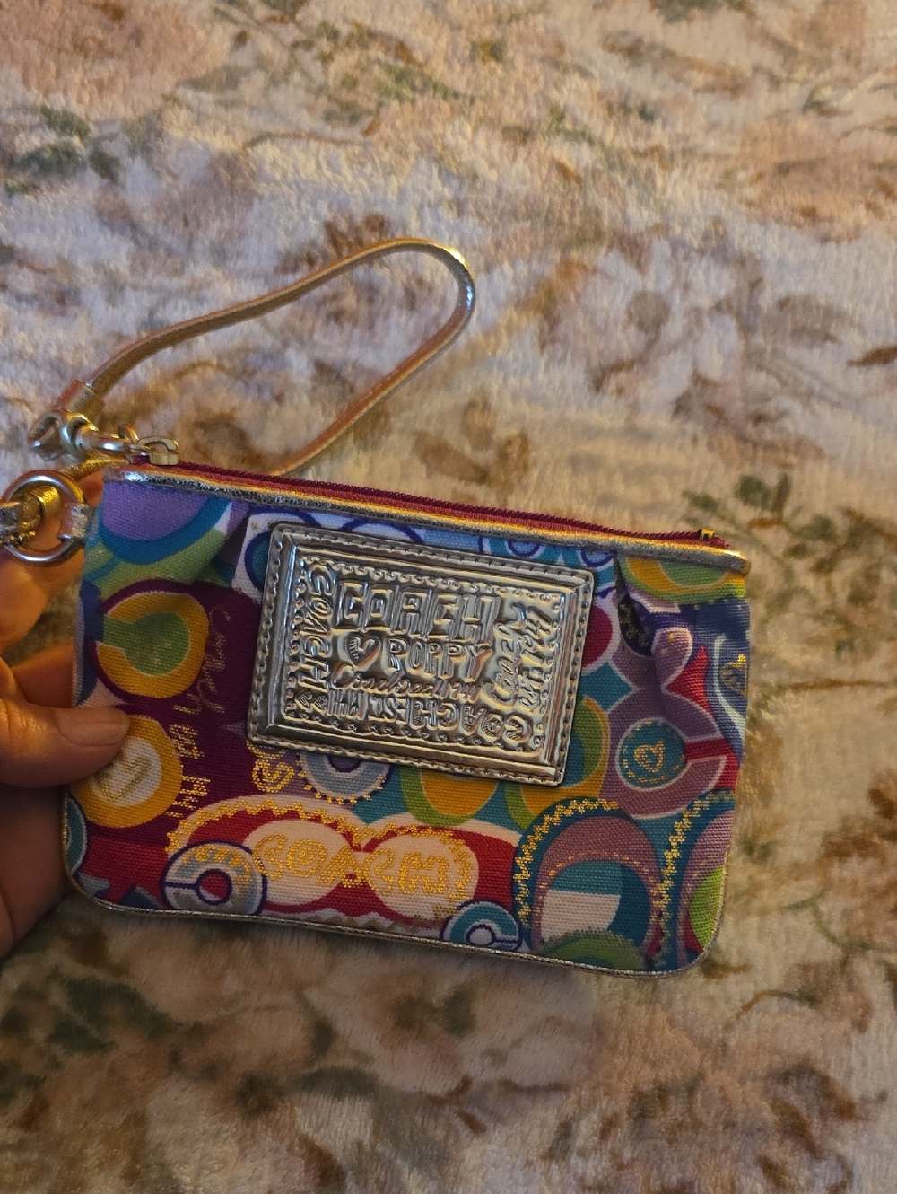 Coach Multicolor Circle-Print Wristlet with Silver Plaque